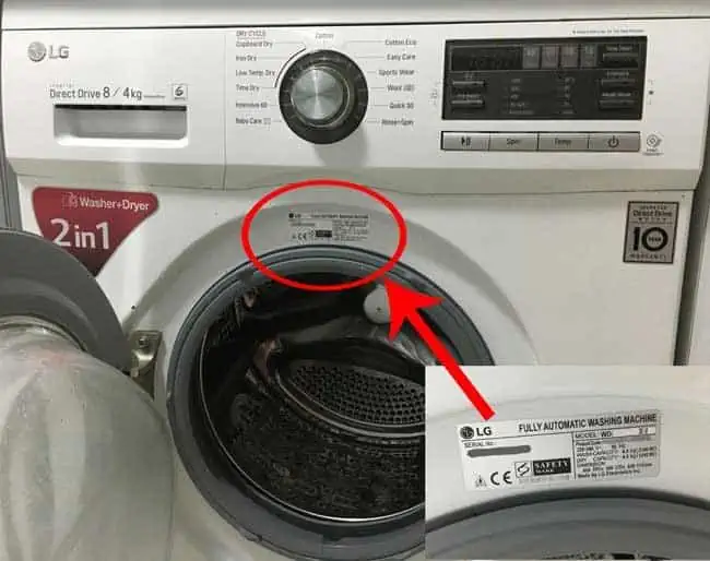 Model number location on front-load washers and dryers