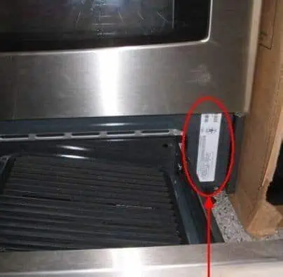 Model number location on an oven