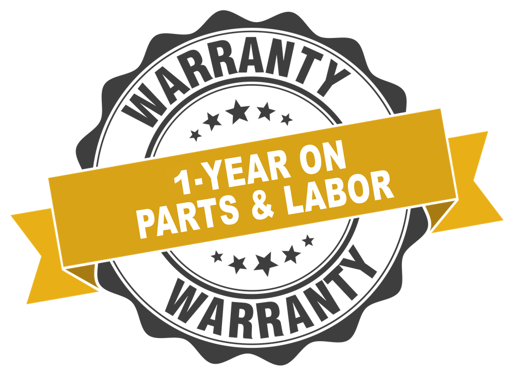1-year parts and labor warranty badge